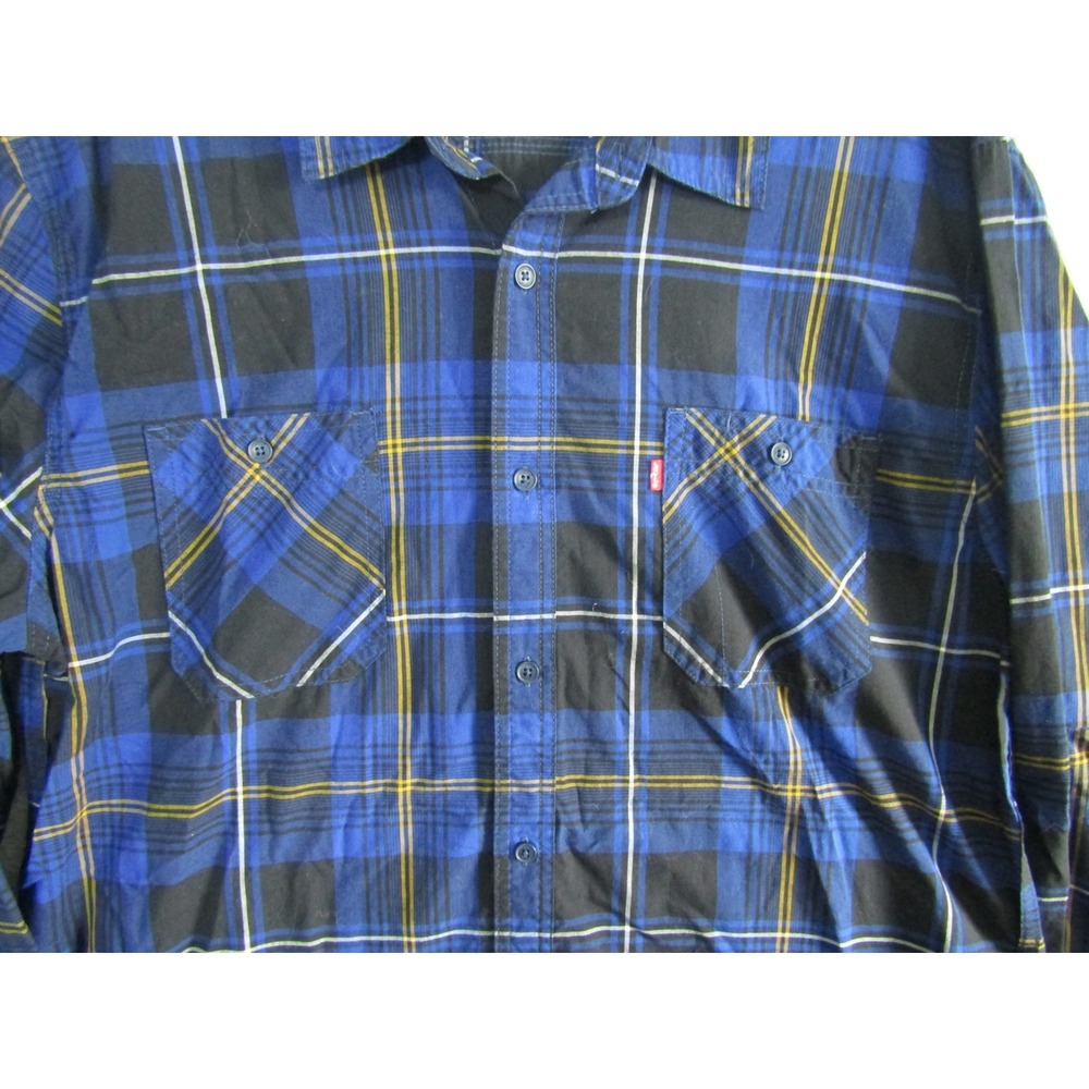 Levi Strauss Co Mens Plaid Flannel Long Sleeve Shirt Blue Yellow Black XL - Picture 3 of 8